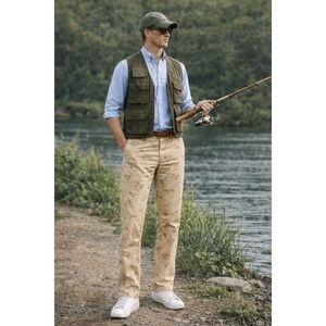 Vineyard Vines Chino Pants Mens 33x30 Tan Novelty Outdoor Print Hamptons Preppy